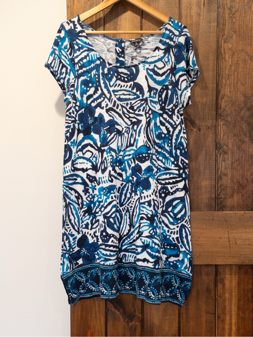 Lucky Brand Blue White Batik Garden Floral Summer Shift Dress Medium